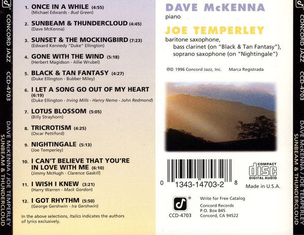 Dave McKenna, Joe Temperley - Sunbeam And Thundercloud (CD) Image