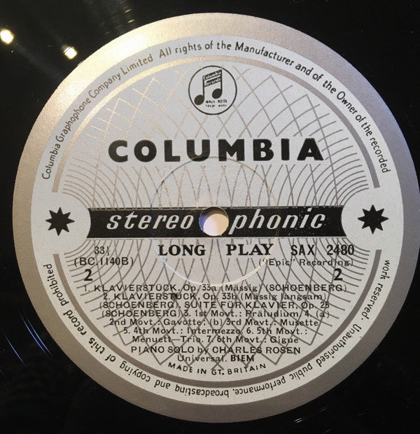 Charles Rosen - Stravinsky: Serenade In A Sonata / Schoenberg: Suite, Op. 25 ãƒ» Two Piano Pieces, Op. 33a And b (Vinyl) Image