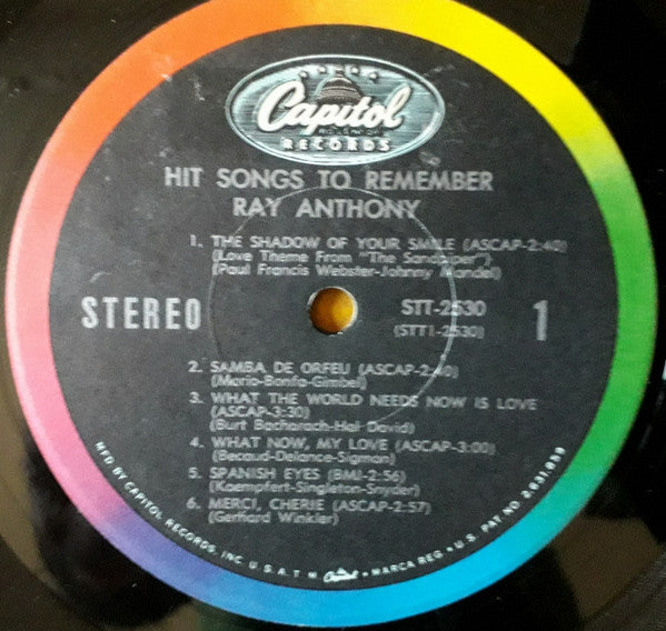 Ray Anthony - Hit Songs To Remember (Vinyl) Image