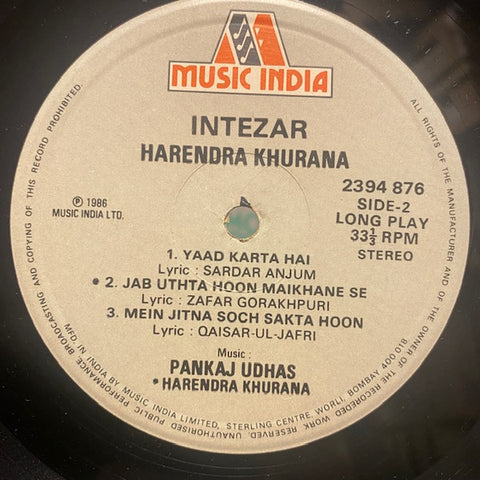 Harendra Khurana - Intezar (Vinyl)