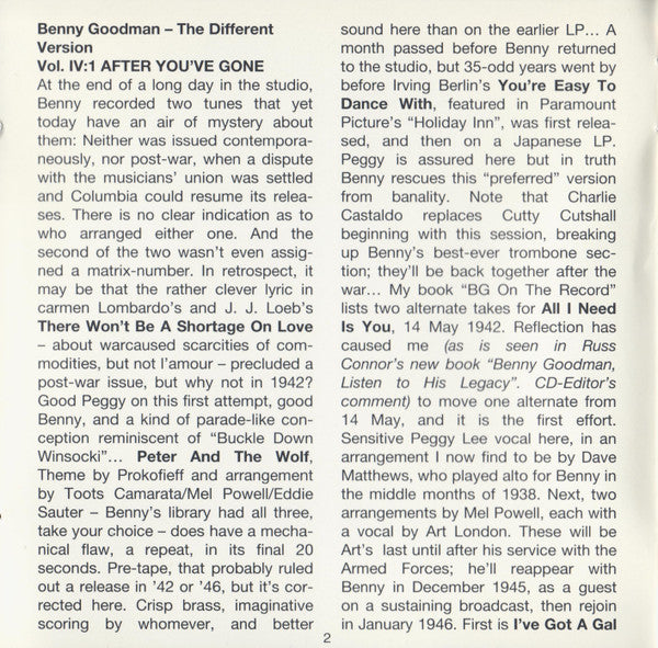 Benny Goodman - The Different Version, Vol. IV: 40 Alternate Takes Of Recordings 1942 - 1945 (CD) (2 CD) Image