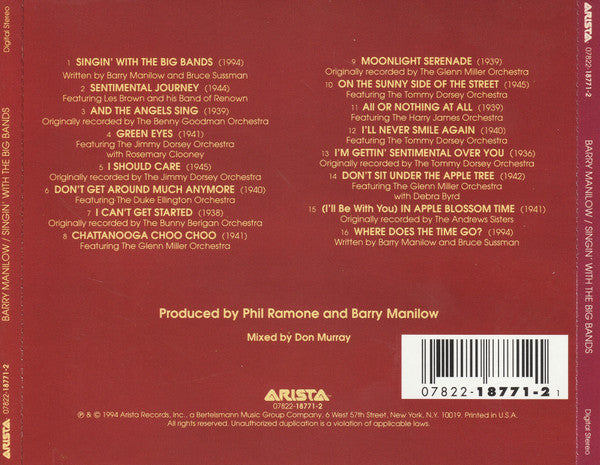 Barry Manilow - Singin' With The Big Bands (CD) Image