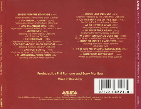 Barry Manilow - Singin' With The Big Bands (CD) Image