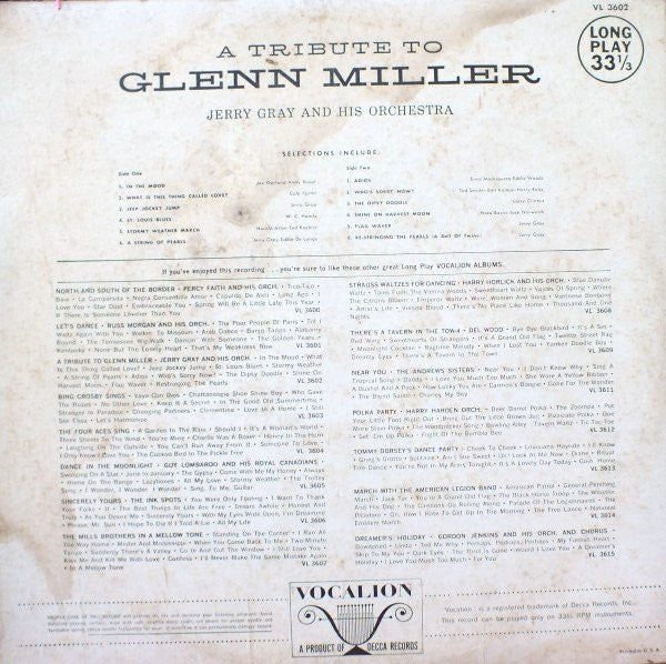 Jerry Gray And His Orchestra - A Tribute To Glenn Miller (Vinyl)