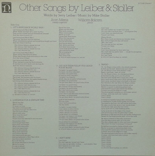 Joan Morris And William Bolcom - Other Songs By Leiber & Stoller (Vinyl)