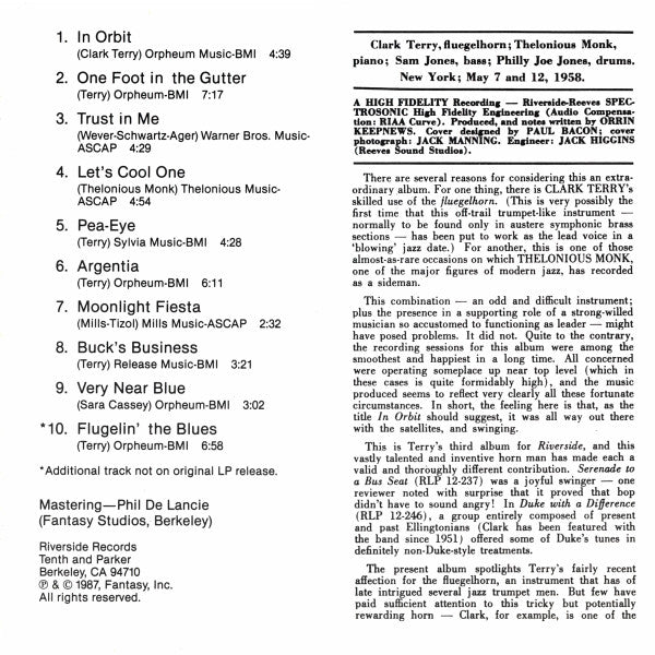 Clark Terry Quartet With Thelonious Monk - In Orbit (CD) Image