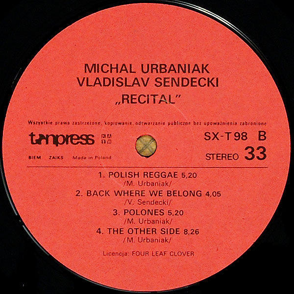 MichaÅ‚ Urbaniak - WÅ‚adysÅ‚aw Sendecki - Recital (Vinyl) Image