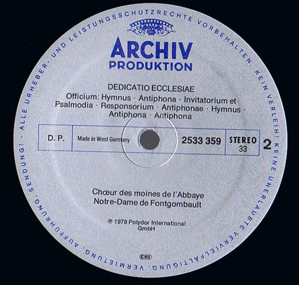 ChÅ“ur Des Moines De L'abbaye De Fontgombault - Gregorianischer Choral = Gregorian Chant = Chant GrÃ©gorian - Benediktinerabtei Notre-Dame De Fontgombault (Vinyl) Image