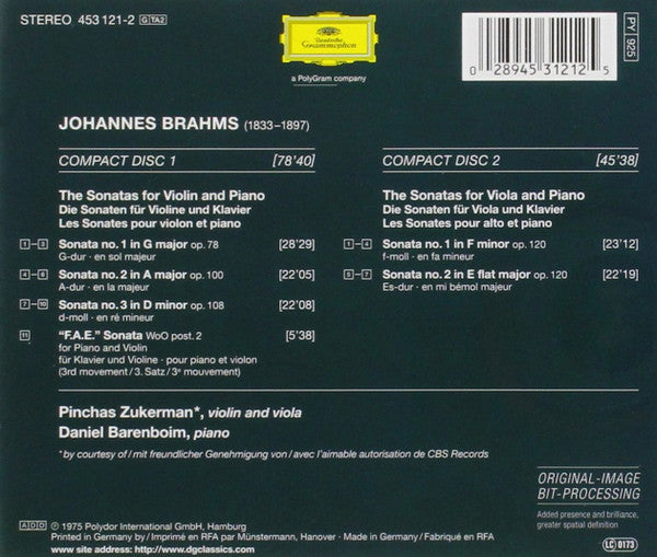 Johannes Brahms, Pinchas Zukerman, Daniel Barenboim - The Violin Sonatas • The Viola Sonatas (CD) (2)