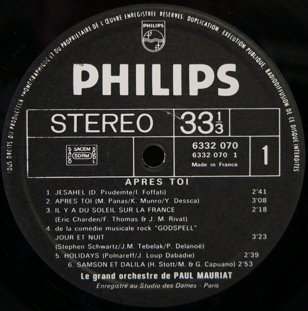 Le Grand Orchestre De Paul Mauriat - Après Toi (Vinyl)