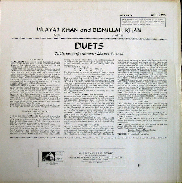 Vilayat Khan & Bismillah Khan, Shanta Prasad - Duets (Vinyl) Image