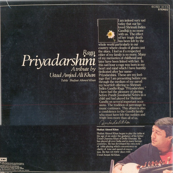 Amjad Ali Khan - Raga Priyadarshini - A Tribute (Vinyl) Image