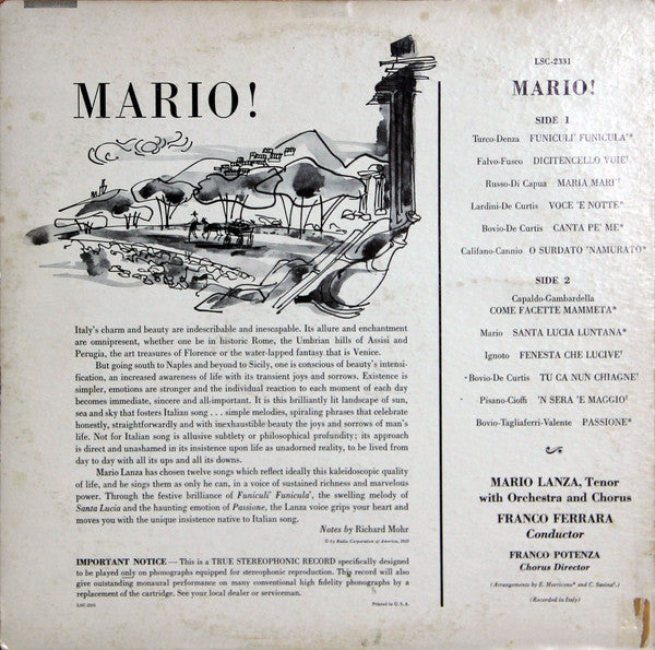 Mario Lanza - Mario! (Vinyl) Image