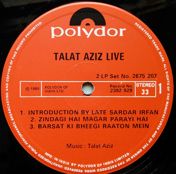 Talat Aziz - Live (Vinyl) (2 LP) Image