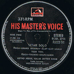 Abdul Halim Jaffer Khan - Sitar Solo (Vinyl) Image