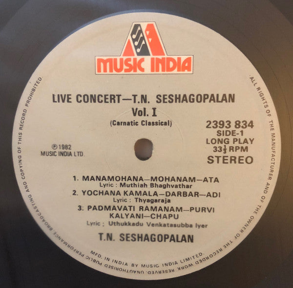 T.N. Seshagopalan - Live Concert Vol. 1 (Vinyl) Image