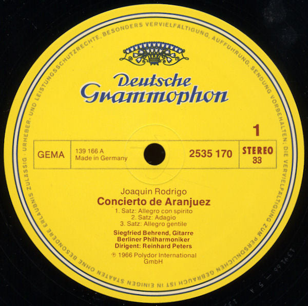 JoaquÃ­n Rodrigo, Siegfried Behrend, Nicanor Zabaleta - Concierto De Aranjuez / Konzertserenade FÃ¼r Harfe (Vinyl) Image