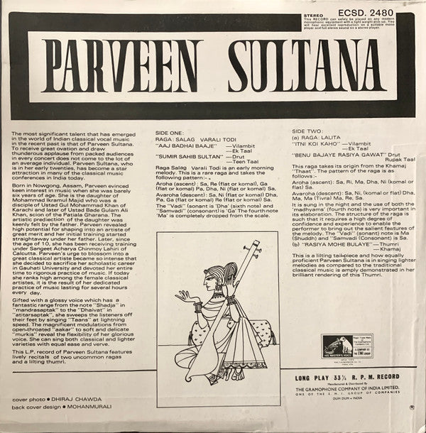 Parween Sultana - Raga: Salakh Barari Todi â€¢ Raga: Lalia â€¢ Khamaj Thumri (Vinyl) Image
