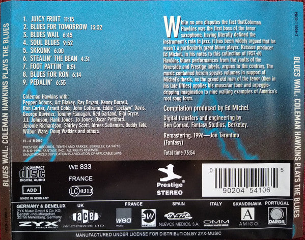 Coleman Hawkins - Blues Wail: Coleman Hawkins Plays The Blues (CD) Image