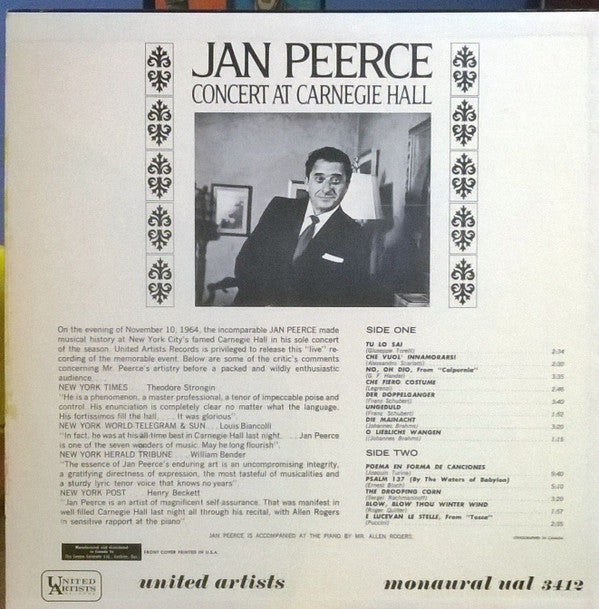 Jan Peerce - Concert At Carnegie Hall (Vinyl)