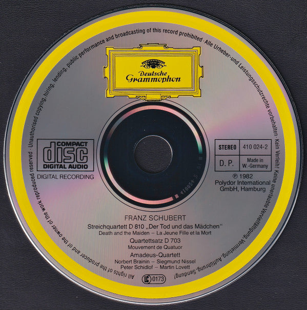 Franz Schubert, Amadeus-Quartett - Der Tod Und Das Madchen = Death And The Maiden = La Jeune Fille Et La Mort, D 810 â€¢ Quartettsatz = Mouvement De Quatuor, D 703 (CD) Image