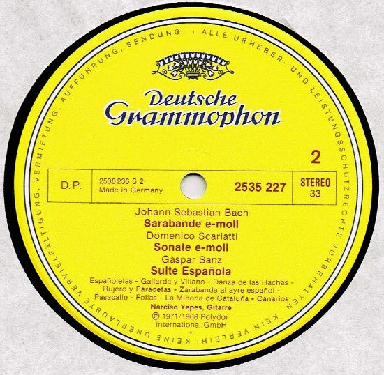 Narciso Yepes - Johann Sebastian Bach, Sylvius Leopold Weiss, Domenico Scarlatti, Gaspar Sanz - Barock Musik (Vinyl) Image