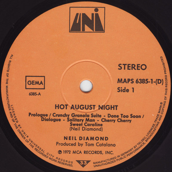 Neil Diamond - Hot August Night (Vinyl) (2 LP) Image