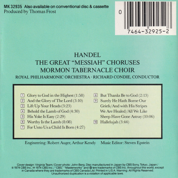 Georg Friedrich Händel, Mormon Tabernacle Choir - The Great "Messiah" Choruses (CD)