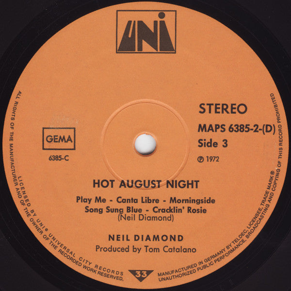 Neil Diamond - Hot August Night (Vinyl) (2 LP) Image