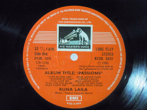 Runa Laila - Great Ghazals- Runa Laila Style "Passions" (Vinyl)