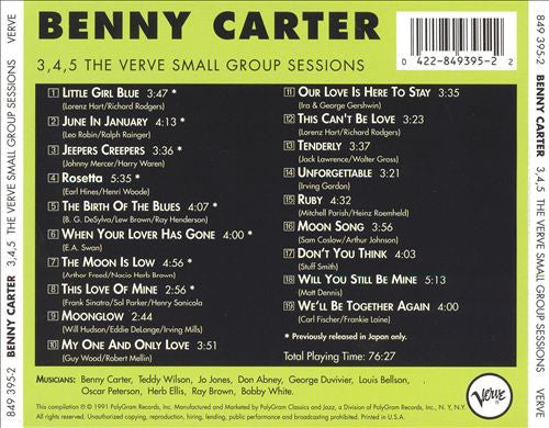 Benny Carter - 3, 4, 5 - The Verve Small Group Sessions (CD) Image