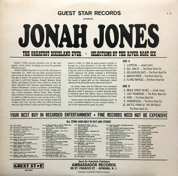 Jonah Jones - Jonah Jones And Selections By The River Boat Six (Vinyl) Image