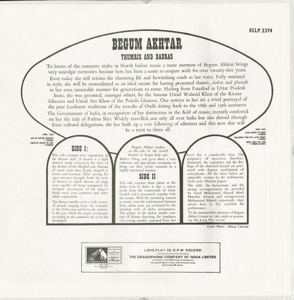 Begum Akhtar - Dadras & Thumrees (Vinyl) Image