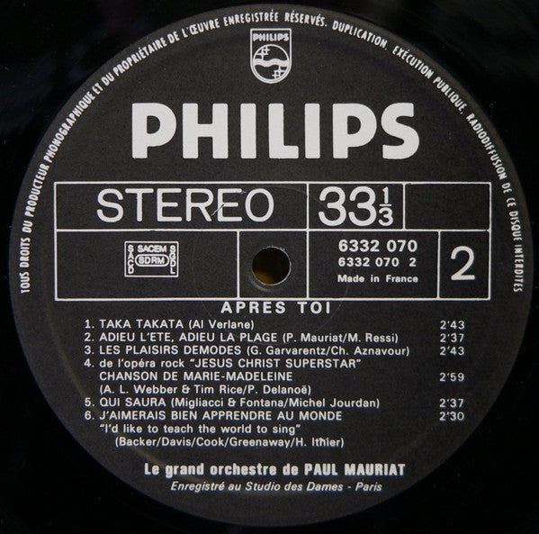 Le Grand Orchestre De Paul Mauriat - Après Toi (Vinyl)