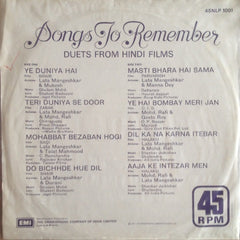 Various - Songs To Remember (Duets From Hindi Films) (Vinyl) Image