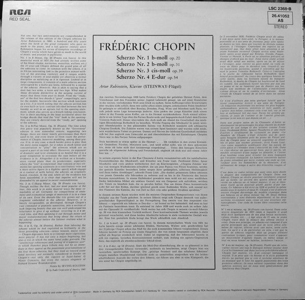 Arthur Rubinstein, Frédéric Chopin - The Chopin Scherzos  (Vinyl)