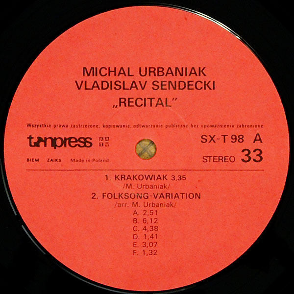 MichaÅ‚ Urbaniak - WÅ‚adysÅ‚aw Sendecki - Recital (Vinyl) Image