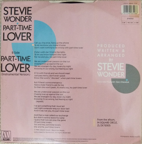 1985 Stevie Wonder Part-time Lover , Vinyl, 12, 45 RPM 