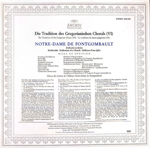 ChÅ“ur Des Moines De L'abbaye De Fontgombault - Gregorianischer Choral = Gregorian Chant = Chant GrÃ©gorian - Benediktinerabtei Notre-Dame De Fontgombault (Vinyl) Image