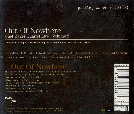 Chet Baker Quartet - Live Volume 2 - Out Of Nowhere (CD) Image