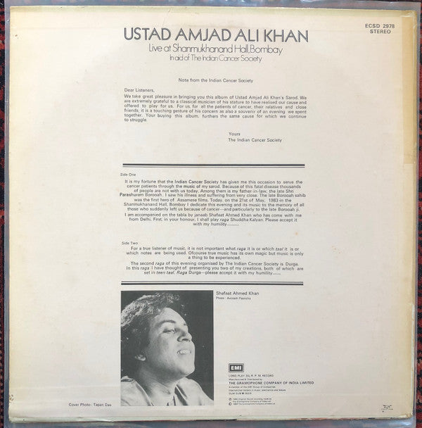 Amjad Ali Khan - Live At Shanmukhanand Hall, Bombay (Vinyl)