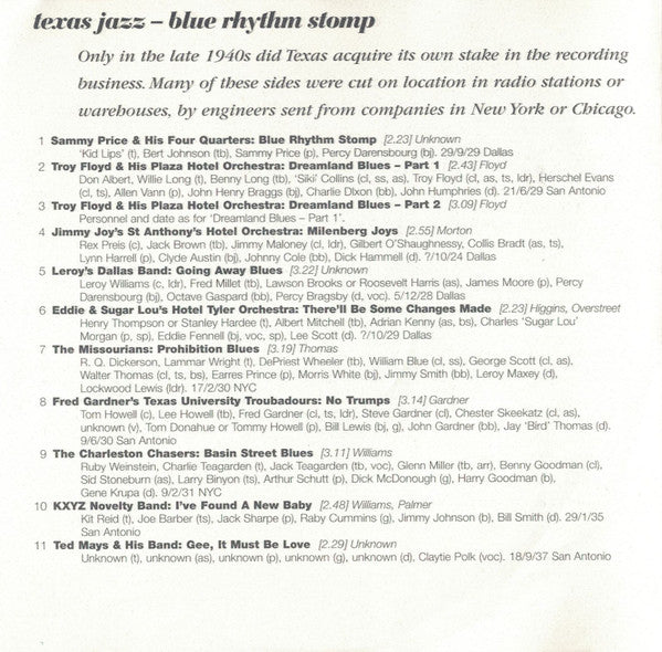 Various - Texas Jazz - Blue Rhythm Stomp (CD)