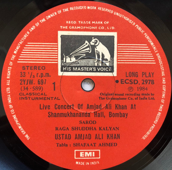 Amjad Ali Khan - Live At Shanmukhanand Hall, Bombay (Vinyl)