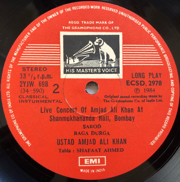 Amjad Ali Khan - Live At Shanmukhanand Hall, Bombay (Vinyl)