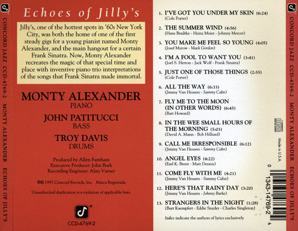 Monty Alexander With John Patitucci & Troy Davis (2) - Echoes Of Jilly's (CD) Image