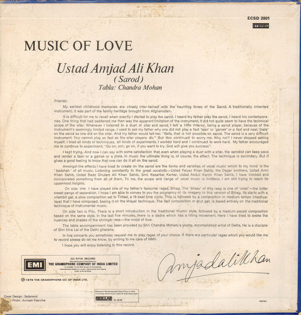 Amjad Ali Khan - Music Of Love (Vinyl)