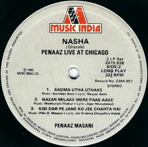 Penaz Masani = Penaz Masani - Nasha (Ghazals) = नशा = نشہ (Penaaz Live At Chicago) (Vinyl) (2)