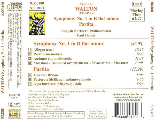Sir William Walton, English Northern Philharmonia, Paul Daniel - Symphony No. 1 / Partita (CD)