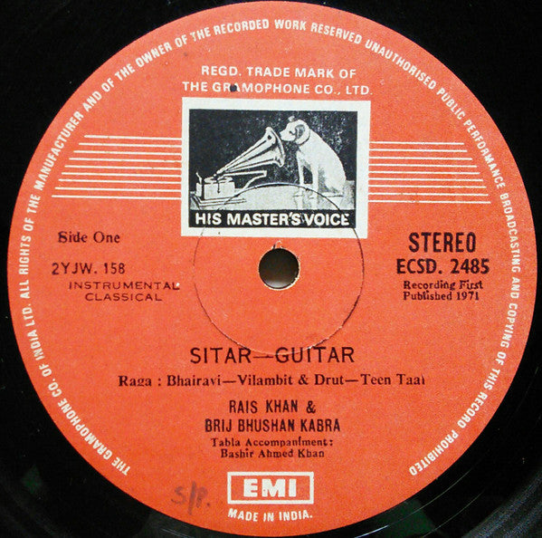 Rais Khan & Brij Bhushan Kabra - Sitar & Guitar (Vinyl) Image