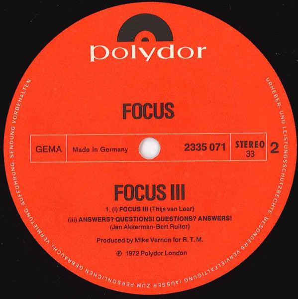 Focus (2) - Focus 3 (Vinyl) (2 LP) Image